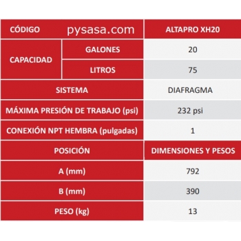 Tanque Precargado Vertical De Diafragma Marca Altamira Serie Xh Para