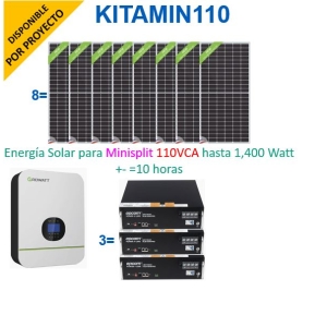 Kit de Energía Solar para Mini Split 110VCA  1,400 Watts hasta 10 horas continuas