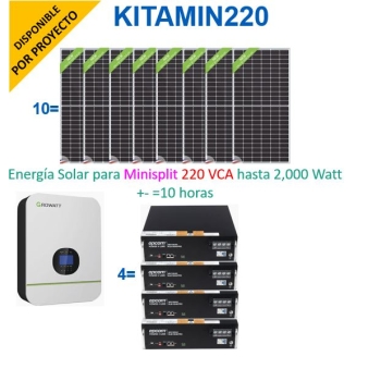 Kit de Energía Solar para  MINISPLIT 220 VCA 2, 000 Watts 10 horas