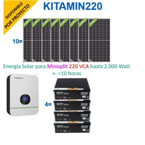 Kit de Energía Solar para  MINISPLIT 220 VCA 2, 000 Watts 10 horas