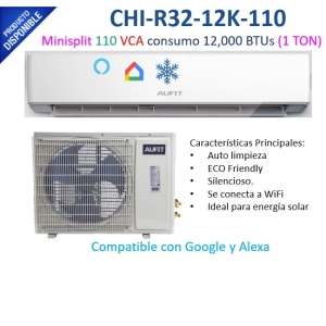 Minisplit WiFi Inverter / SEER 20 / 12,000 BTUs ( 1 TON ) / R32 / Frío / 110 Vca / Filtro de Salud / Compatible con Alexa y Google Home.