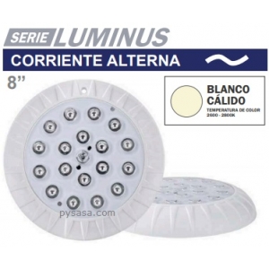 Lámpara LED para Piscinas serie Luminus marca Panda, Blanco Cálido, 25Watts, 12 VCA, Plástico ABS, Diámetro 8