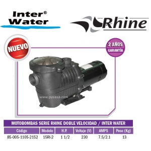 Motobomba RHINE DOBLE VELOCIDAD, 1 1/2 HP, Modelo 15RI-2  - Inter Water