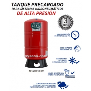 Tanque precargado vertical de diafragma marca Altamira, Serie XH, para alta presión 232psi, 20 Galones